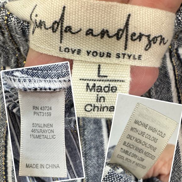 Wide Leg Crop Pull On Linen Pants L Stripe High Rise Lagenlook Festival Beachy - Picture 7 of 8